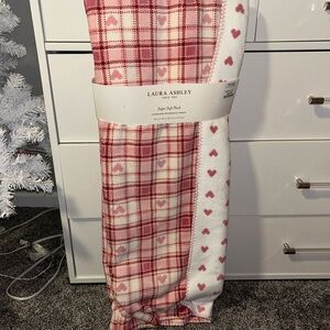 Laura Ashley Pink and White Heart Plaid Blanket